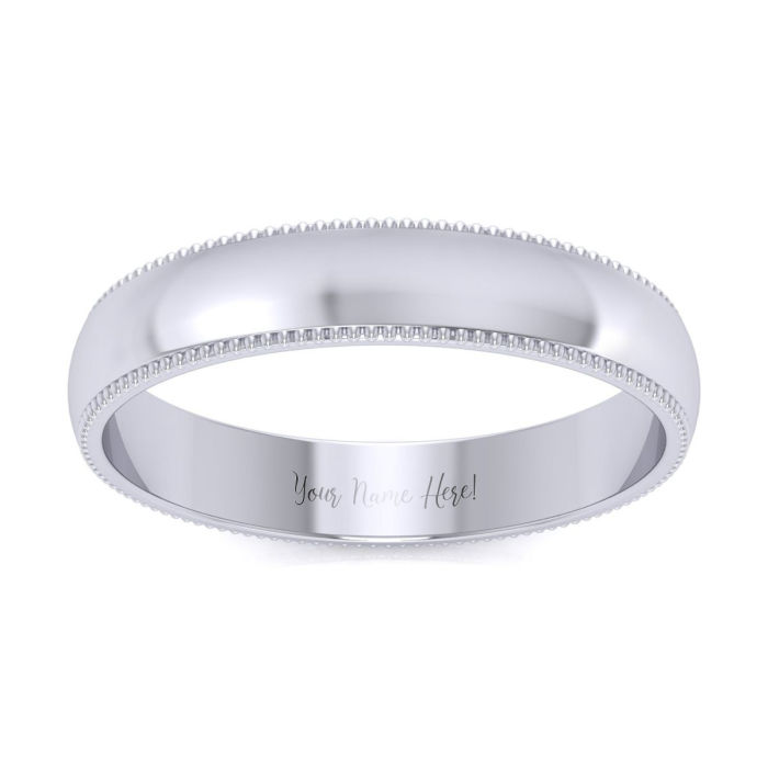 Platinum 4MM Heavy Milgrain Ladies and Mens Wedding Band, Size 10